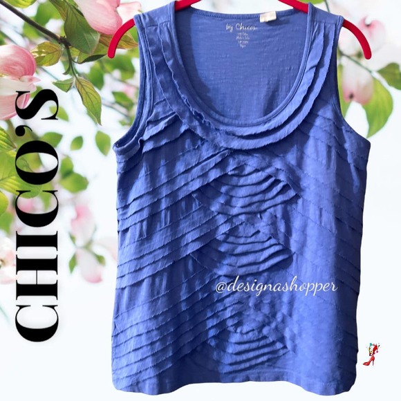 Chico's Pretty Blue Layered Tank Top Unique Layered front Size M/L - Picture 6 of 8